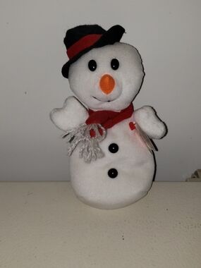 Ty Snowball the Snowman Holiday Decor with Red Scarf and Black Hat